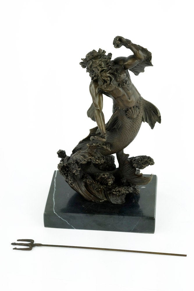 Bronze Poseidon Sculpture Mythology Statue Poseidon with Trident Figurine Bronze Neptune Sculpture Bronze Mythology Sculpture God of Water