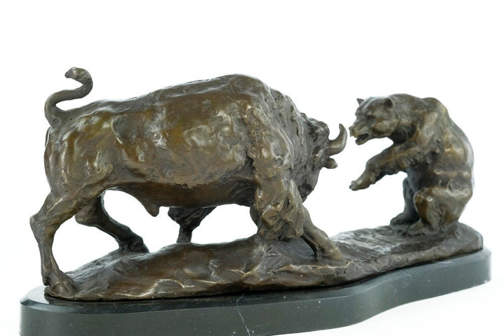 Large Bronze Sculpture of a Bear Fighting a Bison Animal Art Figurine Bronze Bison Statue Wildlife Sculpture Hunting Decoration Bronze Bear