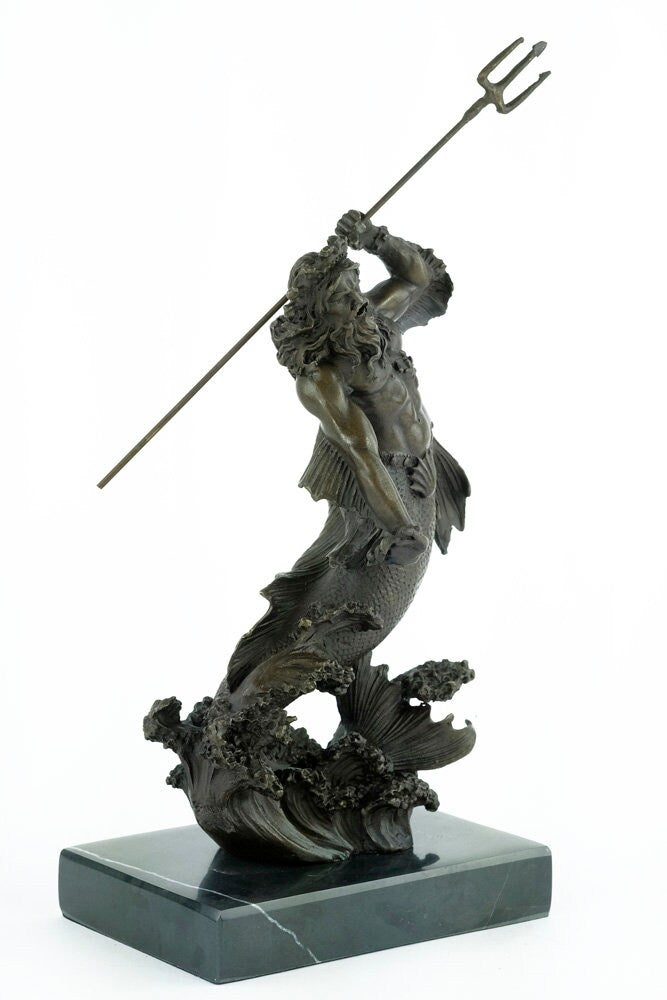 Bronze Poseidon Sculpture Mythology Statue Poseidon with Trident Figurine Bronze Neptune Sculpture Bronze Mythology Sculpture God of Water