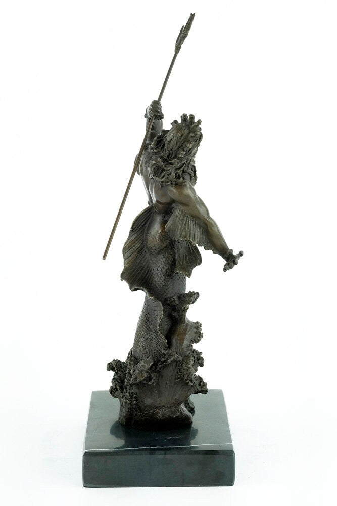 Bronze Poseidon Sculpture Mythology Statue Poseidon with Trident Figurine Bronze Neptune Sculpture Bronze Mythology Sculpture God of Water