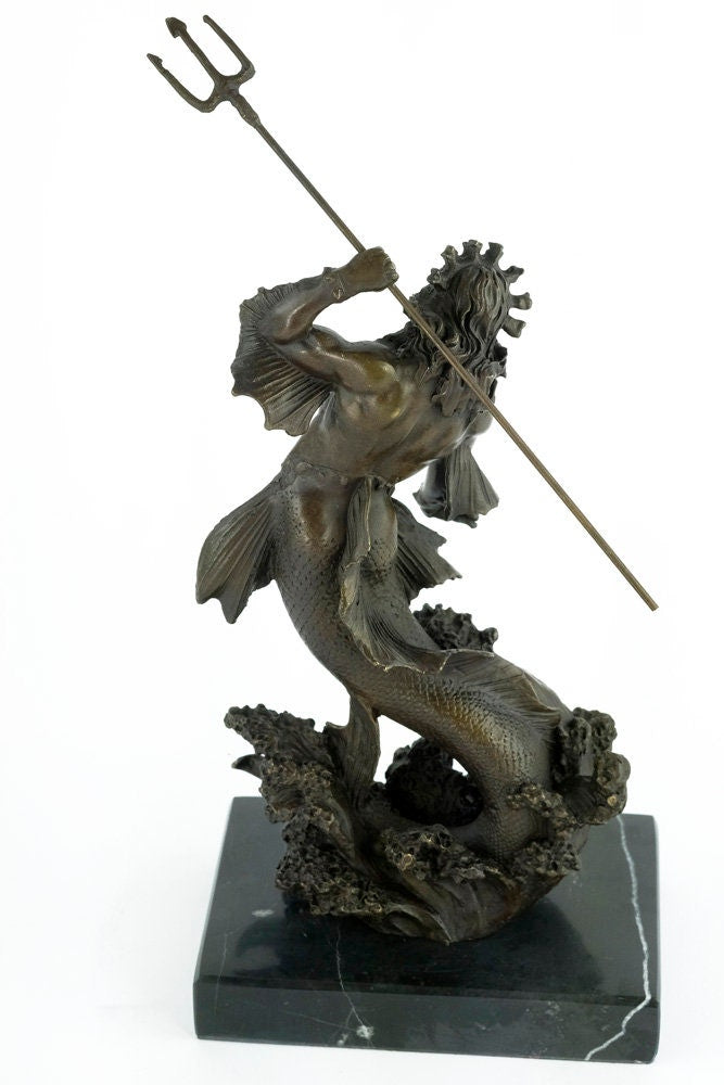 Bronze Poseidon Sculpture Mythology Statue Poseidon with Trident Figurine Bronze Neptune Sculpture Bronze Mythology Sculpture God of Water