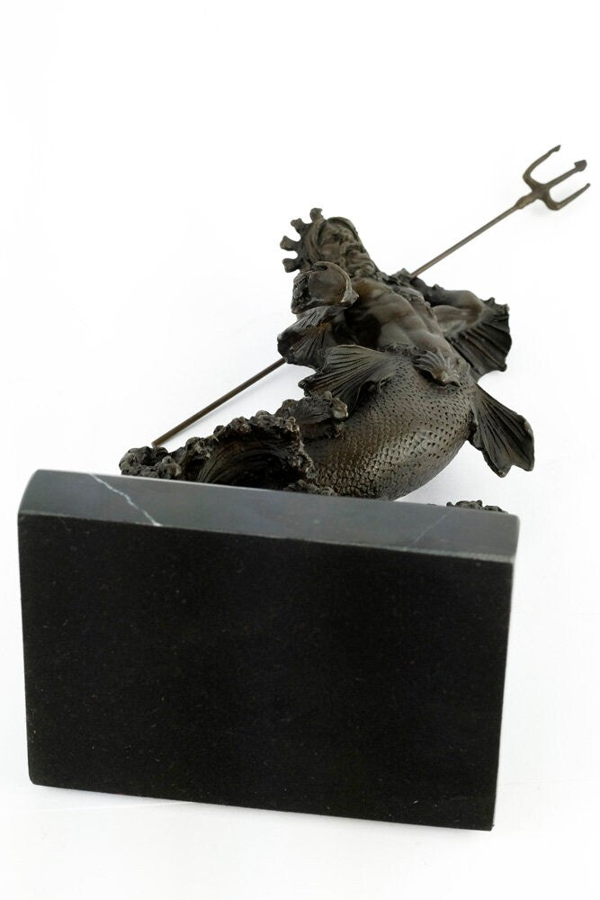 Bronze Poseidon Sculpture Mythology Statue Poseidon with Trident Figurine Bronze Neptune Sculpture Bronze Mythology Sculpture God of Water