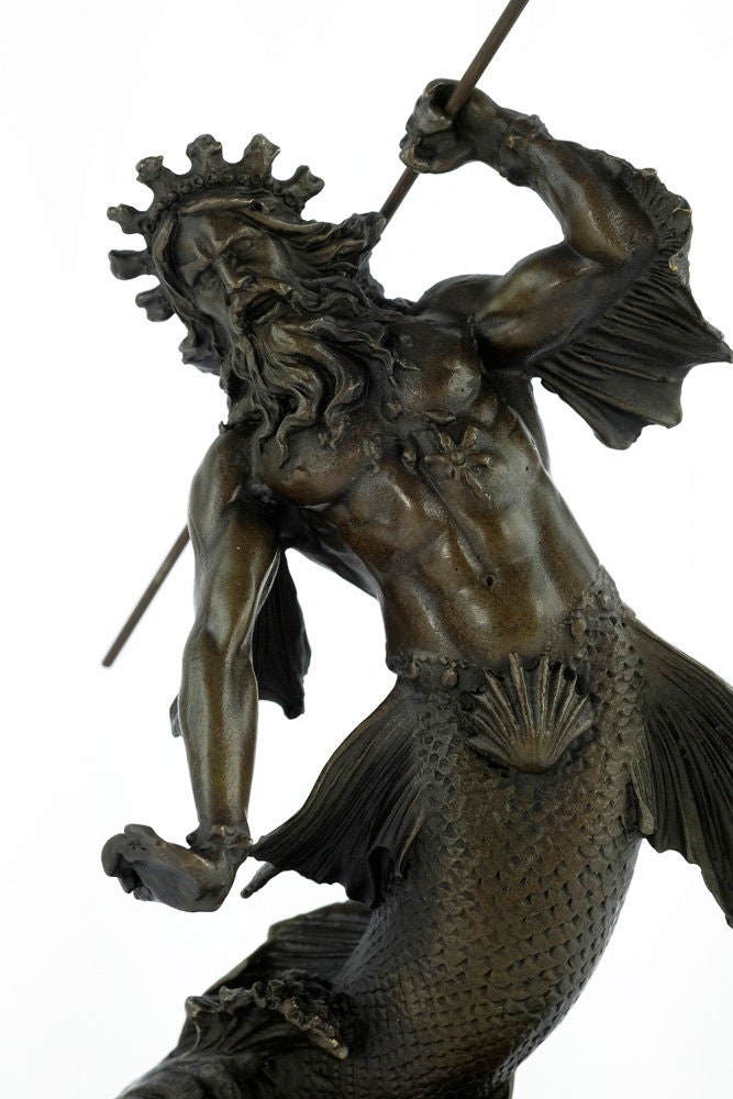 Bronze Poseidon Sculpture Mythology Statue Poseidon with Trident Figurine Bronze Neptune Sculpture Bronze Mythology Sculpture God of Water