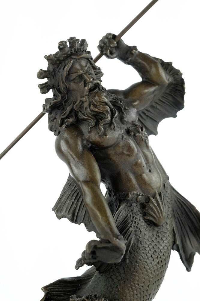 Bronze Poseidon Sculpture Mythology Statue Poseidon with Trident Figurine Bronze Neptune Sculpture Bronze Mythology Sculpture God of Water