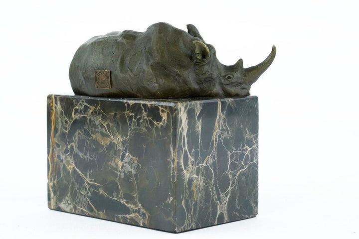 Bronze Rhino Sculpture Animal Art Figurine Lying Rhino Statue Bronze Wildlife Sculpture Rhinoceros Sculpture Rhino Decoration Rhino Art