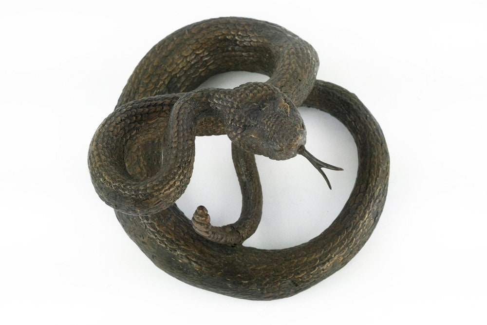 Bronze Rattlesnake Sculpture Animal Art Figurine Bronze Snake Statue Rattlesnake in Bronze Snake Decoration Snake Art Bronze Wildlife Art