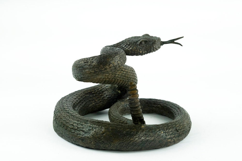 Bronze Rattlesnake Sculpture Animal Art Figurine Bronze Snake Statue Rattlesnake in Bronze Snake Decoration Snake Art Bronze Wildlife Art