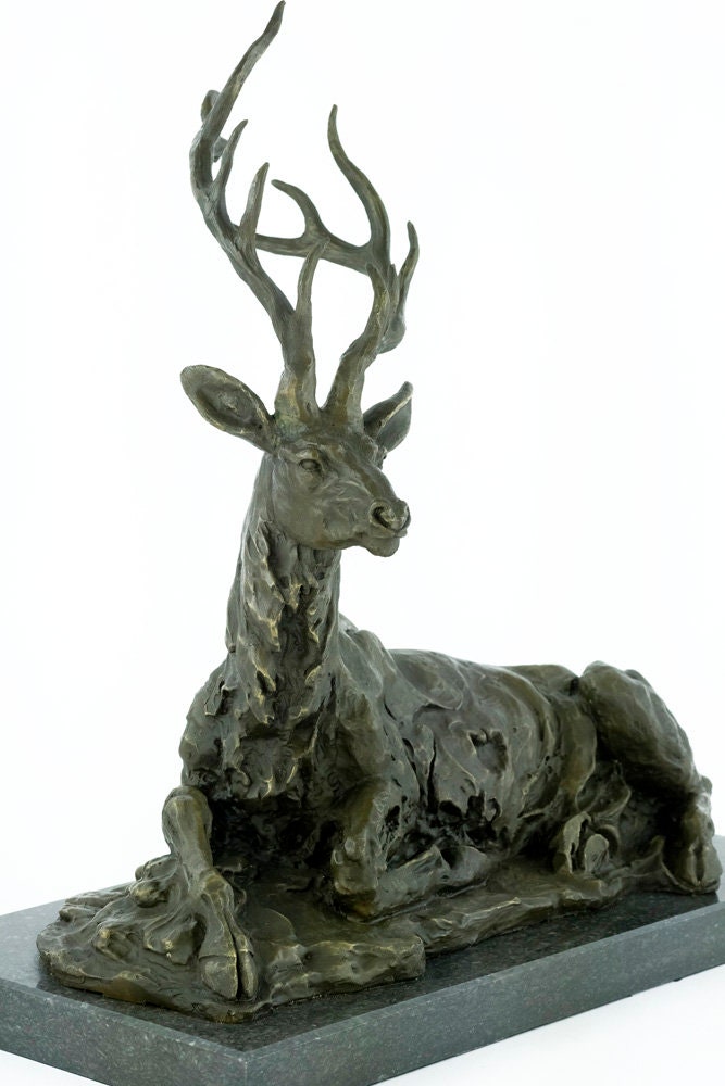 Large Bronze Deer Sculpture Thomas Francois Cartier Bronze Hunting Statue Red Deer Sculpture Lying Deer Sculpture Animal Art Figurine Hunt