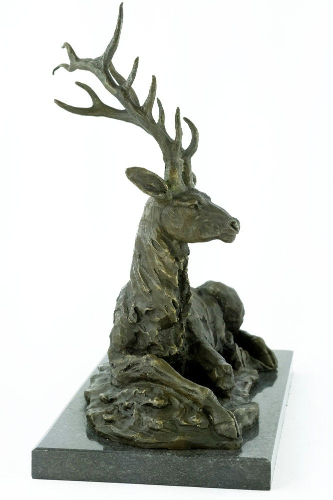 Large Bronze Deer Sculpture Thomas Francois Cartier Bronze Hunting Statue Red Deer Sculpture Lying Deer Sculpture Animal Art Figurine Hunt