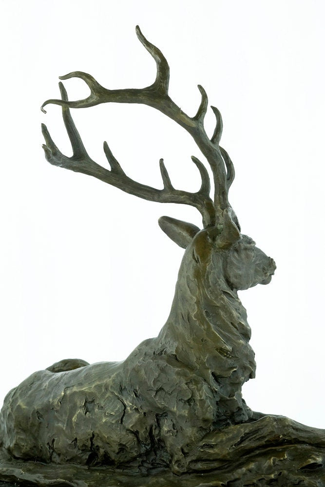 Large Bronze Deer Sculpture Thomas Francois Cartier Bronze Hunting Statue Red Deer Sculpture Lying Deer Sculpture Animal Art Figurine Hunt