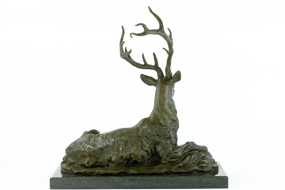 Large Bronze Deer Sculpture Thomas Francois Cartier Bronze Hunting Statue Red Deer Sculpture Lying Deer Sculpture Animal Art Figurine Hunt