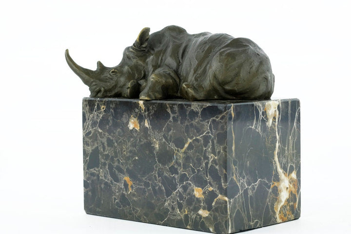 Bronze Rhino Sculpture Animal Art Figurine Lying Rhino Statue Bronze Wildlife Sculpture Rhinoceros Sculpture Rhino Decoration Rhino Art