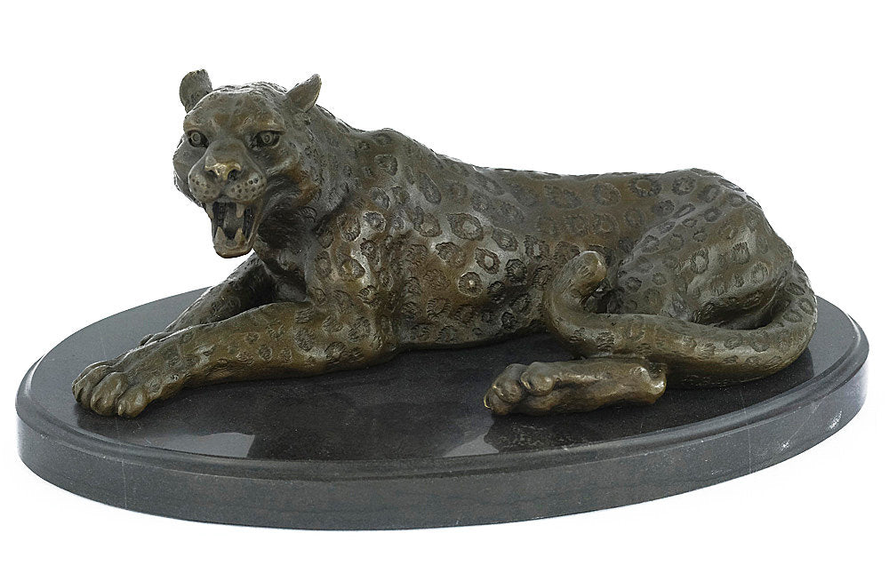 Bronze Leopard Sculpture Animal Art Statue Growling Leopard Statue Hunting Decoration Bronze Wildlife Sculpture Animal Sculpture Leopard Art