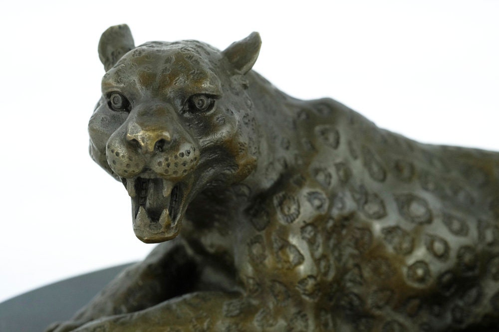 Bronze Leopard Sculpture Animal Art Statue Growling Leopard Statue Hunting Decoration Bronze Wildlife Sculpture Animal Sculpture Leopard Art