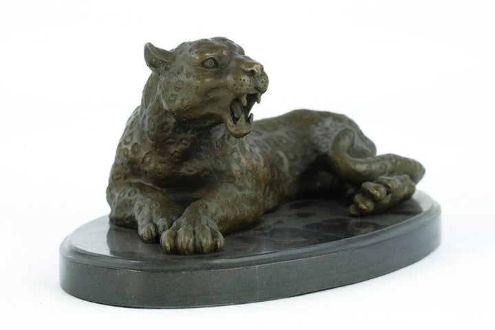 Bronze Leopard Sculpture Animal Art Statue Growling Leopard Statue Hunting Decoration Bronze Wildlife Sculpture Animal Sculpture Leopard Art
