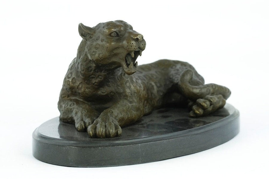 Bronze Leopard Sculpture Animal Art Statue Growling Leopard Statue Hunting Decoration Bronze Wildlife Sculpture Animal Sculpture Leopard Art