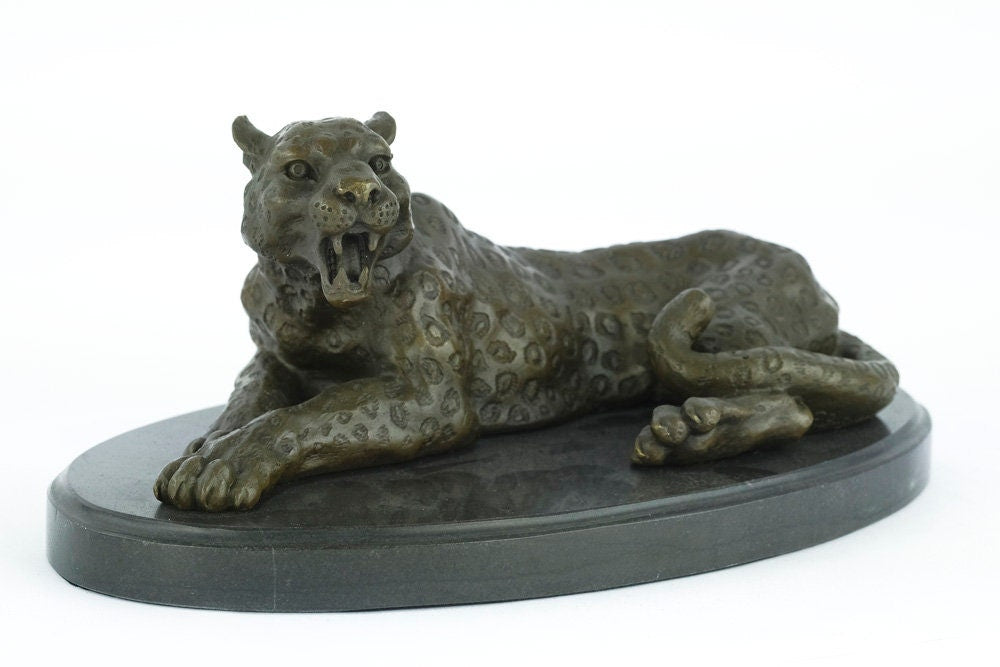Bronze Leopard Sculpture Animal Art Statue Growling Leopard Statue Hunting Decoration Bronze Wildlife Sculpture Animal Sculpture Leopard Art