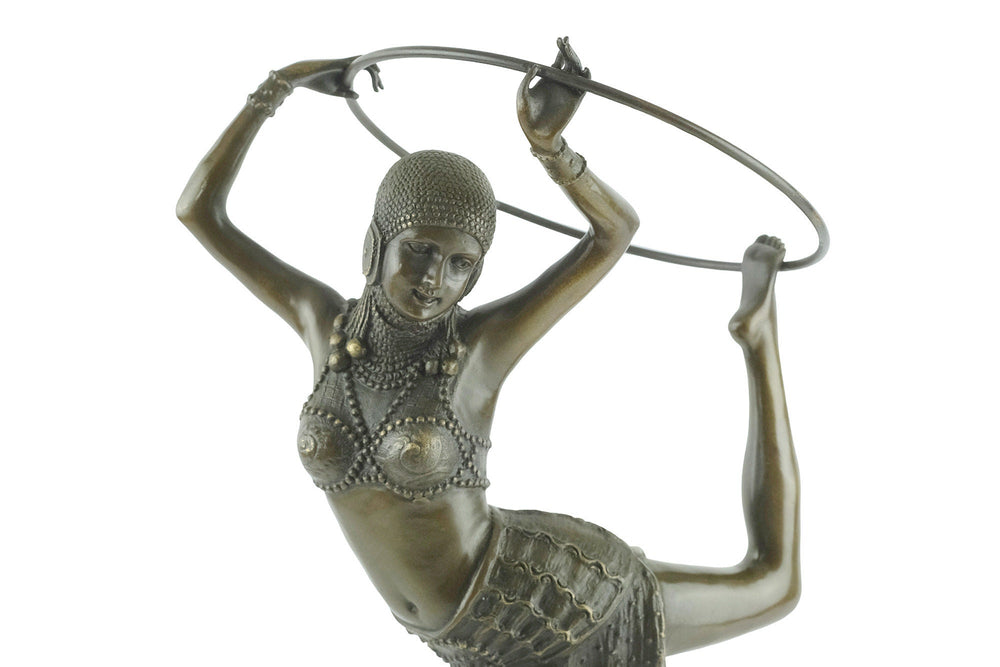 Bronze Sculpture of a Hoop Dancer in a Graceful Pose in Art Deco Style Bronze Dancer Statue Female with Hoop Statue French Decoration Art