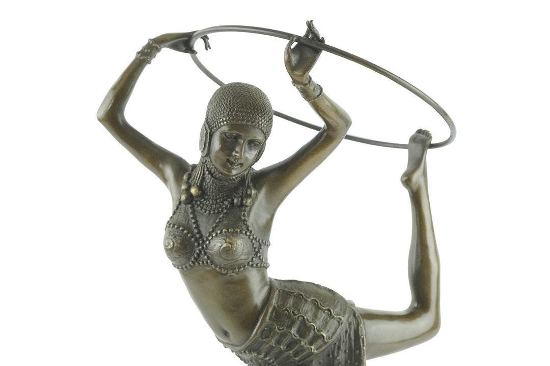 Bronze Sculpture of a Hoop Dancer in a Graceful Pose in Art Deco Style Bronze Dancer Statue Female with Hoop Statue French Decoration Art