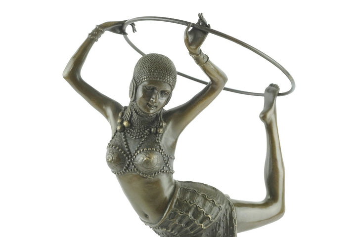 Bronze Sculpture of a Hoop Dancer in a Graceful Pose in Art Deco Style Bronze Dancer Statue Female with Hoop Statue French Decoration Art