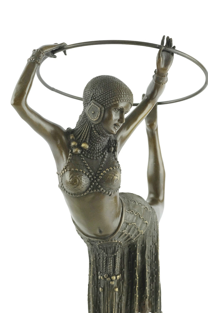 Bronze Sculpture of a Hoop Dancer in a Graceful Pose in Art Deco Style Bronze Dancer Statue Female with Hoop Statue French Decoration Art