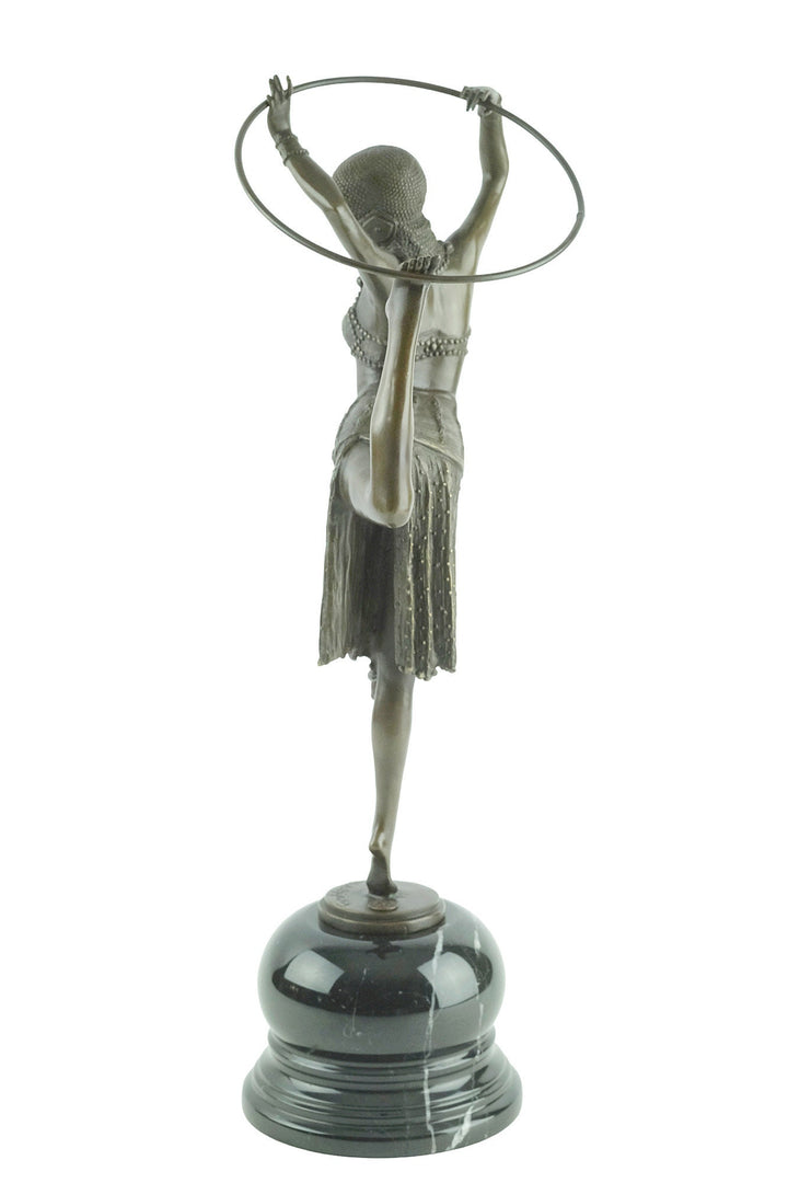 Bronze Sculpture of a Hoop Dancer in a Graceful Pose in Art Deco Style Bronze Dancer Statue Female with Hoop Statue French Decoration Art