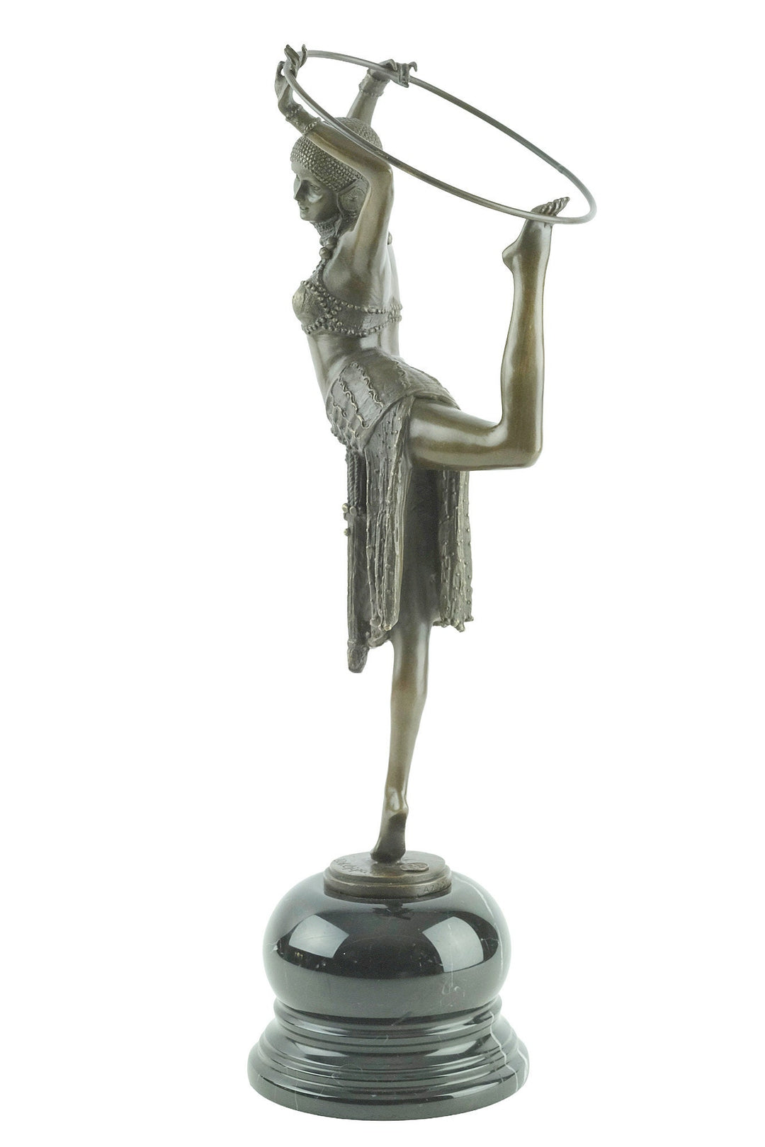Bronze Sculpture of a Hoop Dancer in a Graceful Pose in Art Deco Style Bronze Dancer Statue Female with Hoop Statue French Decoration Art