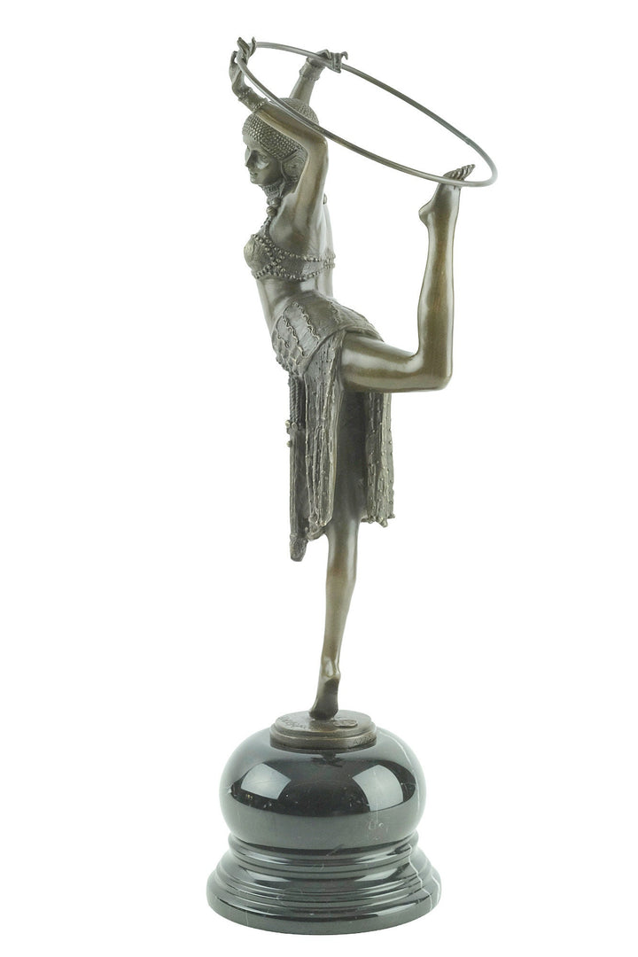 Bronze Sculpture of a Hoop Dancer in a Graceful Pose in Art Deco Style Bronze Dancer Statue Female with Hoop Statue French Decoration Art