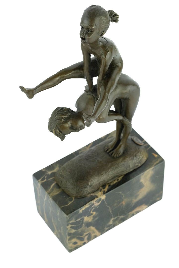Bronze Sculpture of Children Playing Leapfrog Bronze Child Figurine Bronze Playing Children Sculpture Boy and Girl Statue Bronze Bronze Art