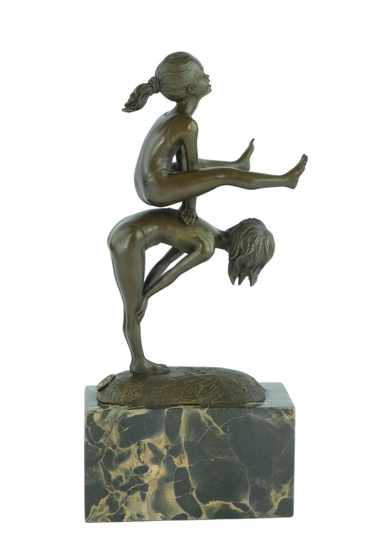 Bronze Sculpture of Children Playing Leapfrog Bronze Child Figurine Bronze Playing Children Sculpture Boy and Girl Statue Bronze Bronze Art