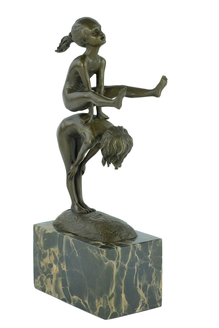 Bronze Sculpture of Children Playing Leapfrog Bronze Child Figurine Bronze Playing Children Sculpture Boy and Girl Statue Bronze Bronze Art