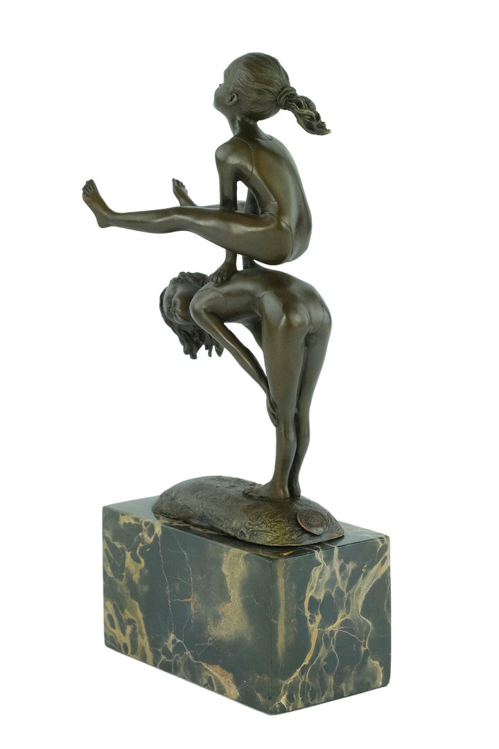Bronze Sculpture of Children Playing Leapfrog Bronze Child Figurine Bronze Playing Children Sculpture Boy and Girl Statue Bronze Bronze Art