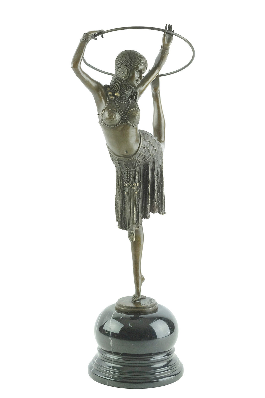 Bronze Sculpture of a Hoop Dancer in a Graceful Pose in Art Deco Style Bronze Dancer Statue Female with Hoop Statue French Decoration Art