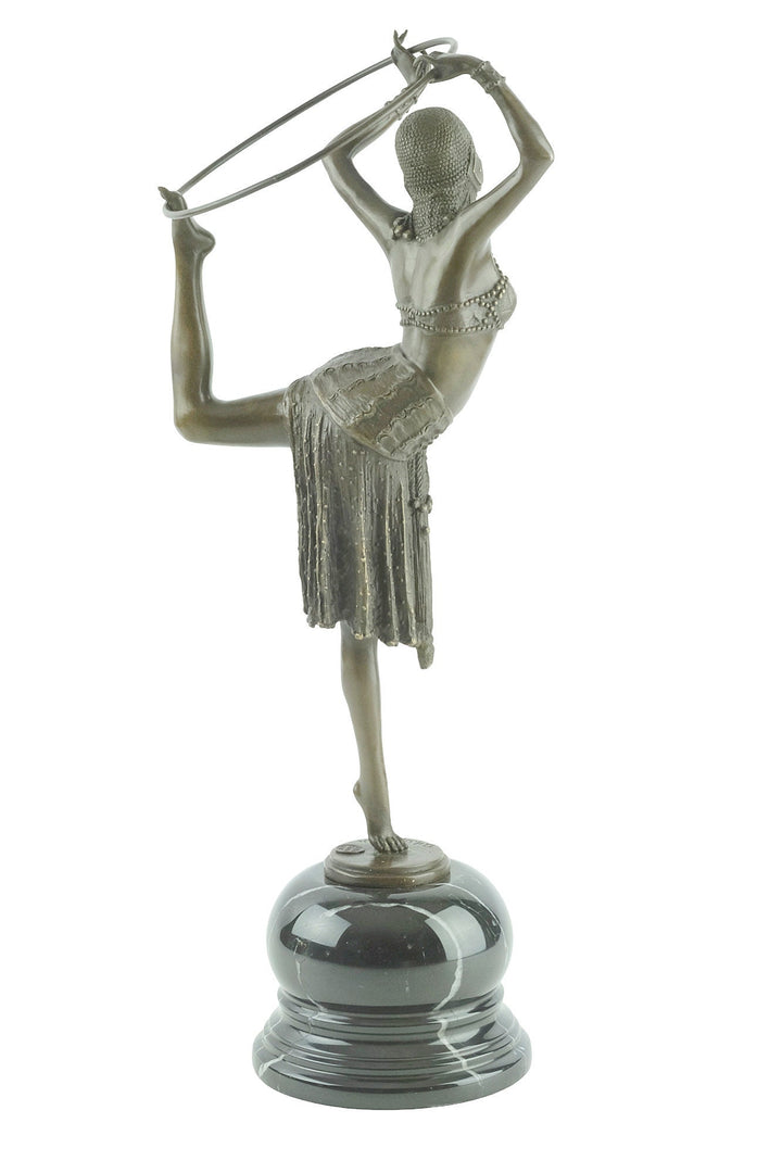 Bronze Sculpture of a Hoop Dancer in a Graceful Pose in Art Deco Style Bronze Dancer Statue Female with Hoop Statue French Decoration Art