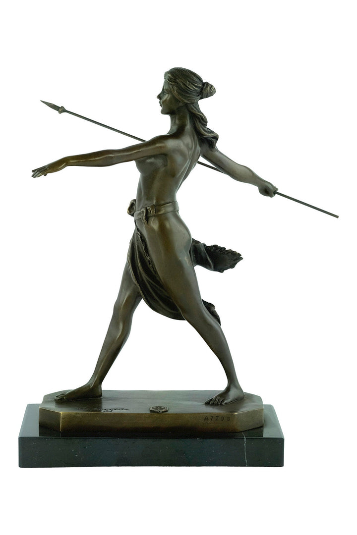Bronze Amazon with Spear Sculpture Bronze Mythology Statue Female Warrior Figurine Classic Bronze Sculpture Female Art Decoration Hunting