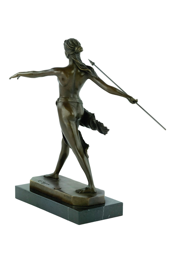 Bronze Amazon with Spear Sculpture Bronze Mythology Statue Female Warrior Figurine Classic Bronze Sculpture Female Art Decoration Hunting