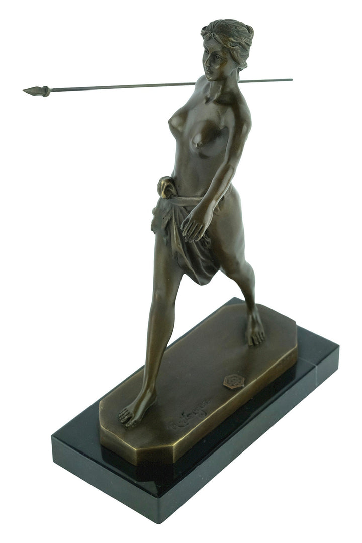 Bronze Amazon with Spear Sculpture Bronze Mythology Statue Female Warrior Figurine Classic Bronze Sculpture Female Art Decoration Hunting