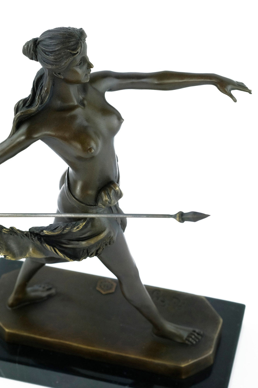 Bronze Amazon with Spear Sculpture Bronze Mythology Statue Female Warrior Figurine Classic Bronze Sculpture Female Art Decoration Hunting