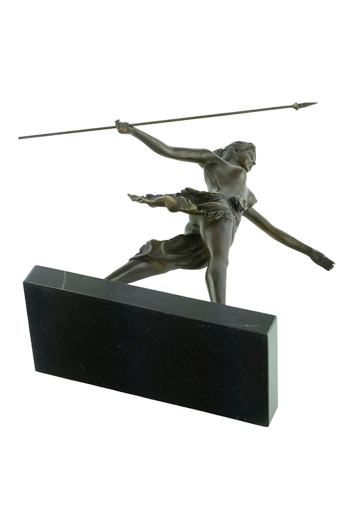 Bronze Amazon with Spear Sculpture Bronze Mythology Statue Female Warrior Figurine Classic Bronze Sculpture Female Art Decoration Hunting