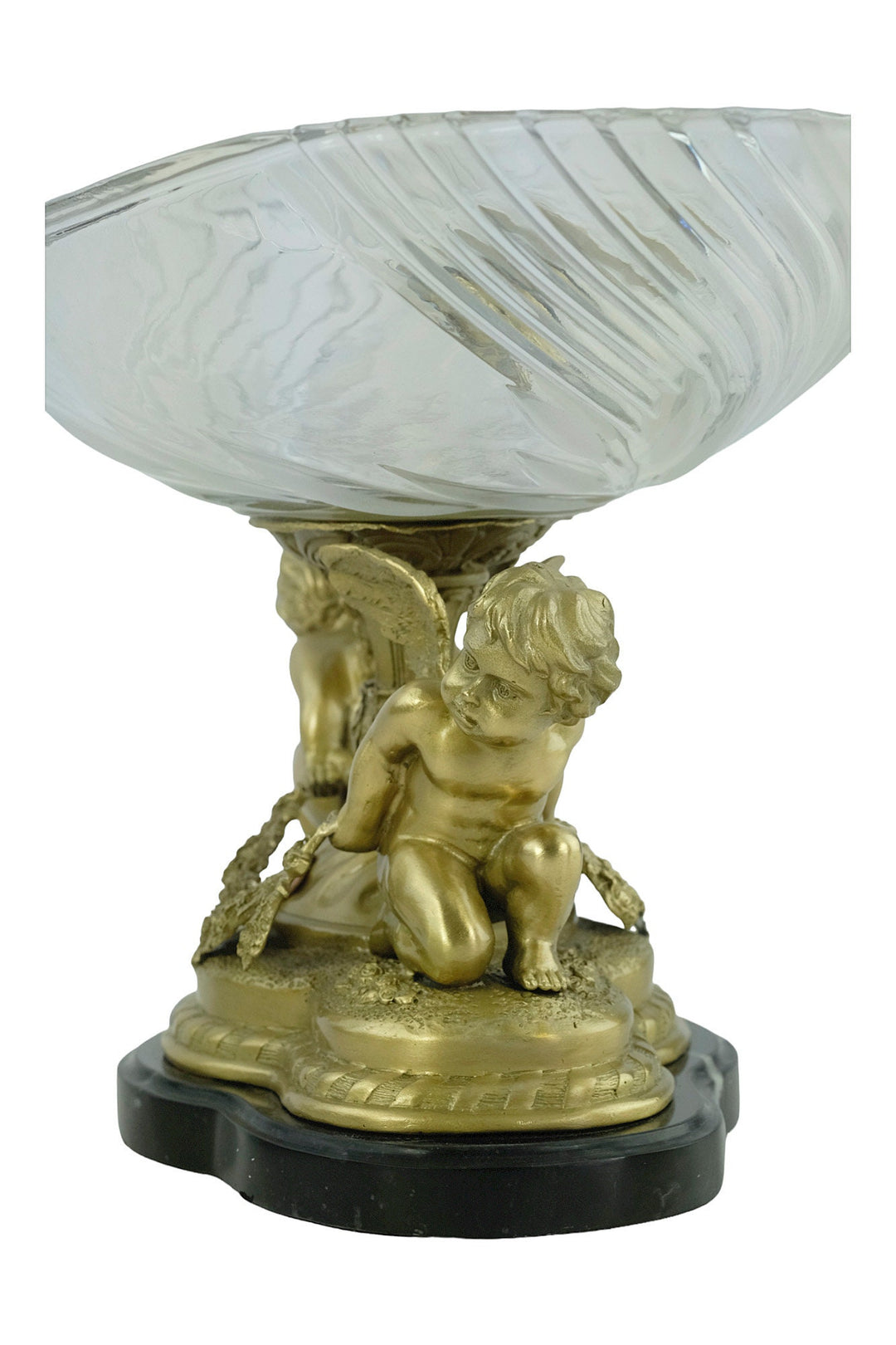 Large Baroque Style Glass Bowl Carried by Two Bronze Cherubs Decorative Centerpiece Milo Art Collectable French Baroque Winged Cupids