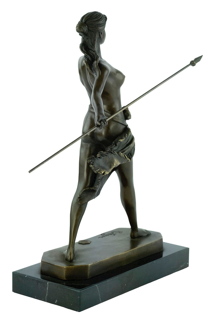 Bronze Amazon with Spear Sculpture Bronze Mythology Statue Female Warrior Figurine Classic Bronze Sculpture Female Art Decoration Hunting