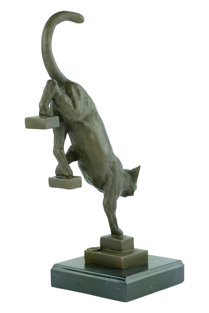 Bronze Cat Sculpture Cat Descending Stairs Statue Animal Art Figurine Art Deco Style Sculpture Cat Lovers Gift Cat Decoration Decoux