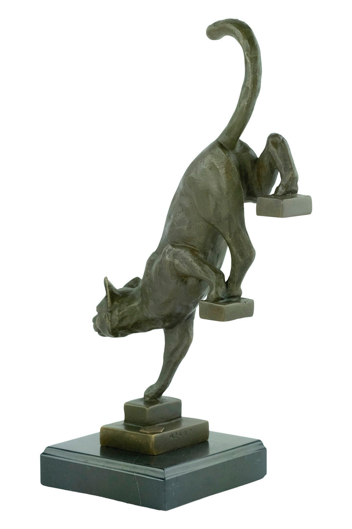 Bronze Cat Sculpture Cat Descending Stairs Statue Animal Art Figurine Art Deco Style Sculpture Cat Lovers Gift Cat Decoration Decoux