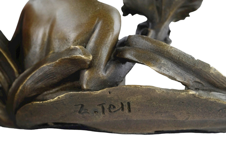 Bronze Tray Decorated with a Bathing Female and Floral Motifs in Art Nouveau Style French Decoration Vide Poche Card Tray in Bronze Art