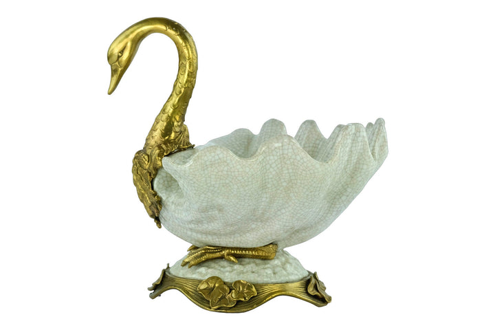 Bronze Mounted Porcelain Swan Bowl Art Nouveau Animal Art Figurine Centerpiece Porcelain Tray Swan Decoration Swan Lovers Gift Swan Art