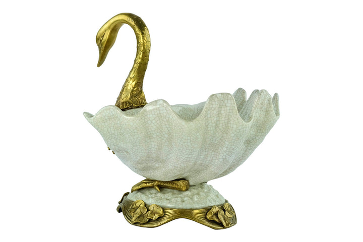 Bronze Mounted Porcelain Swan Bowl Art Nouveau Animal Art Figurine Centerpiece Porcelain Tray Swan Decoration Swan Lovers Gift Swan Art
