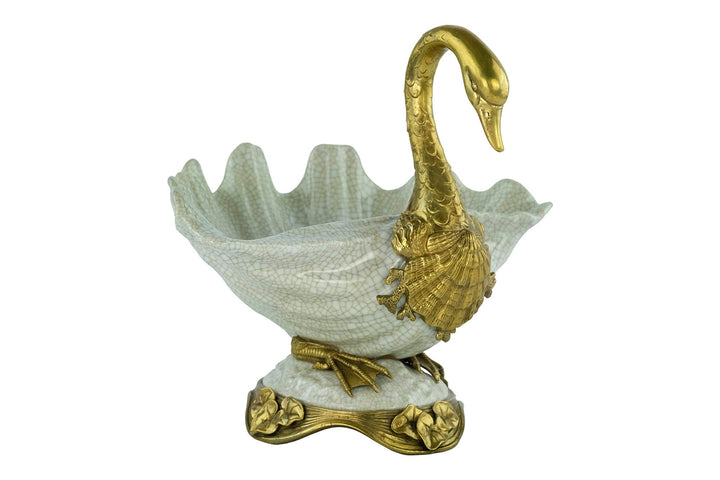 Bronze Mounted Porcelain Swan Bowl Art Nouveau Animal Art Figurine Centerpiece Porcelain Tray Swan Decoration Swan Lovers Gift Swan Art