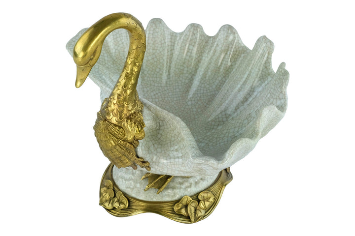Bronze Mounted Porcelain Swan Bowl Art Nouveau Animal Art Figurine Centerpiece Porcelain Tray Swan Decoration Swan Lovers Gift Swan Art