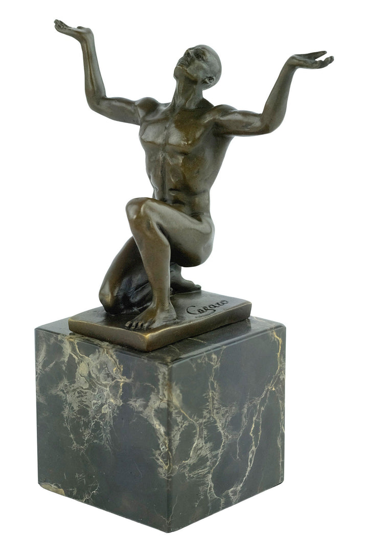 Bronze Kneeling Adonis Sculpture Male Figurine Art Statue Bronze Male Nude Sculpture Cesaro Crouching Male Sculpture Bronze Adonis Figurine