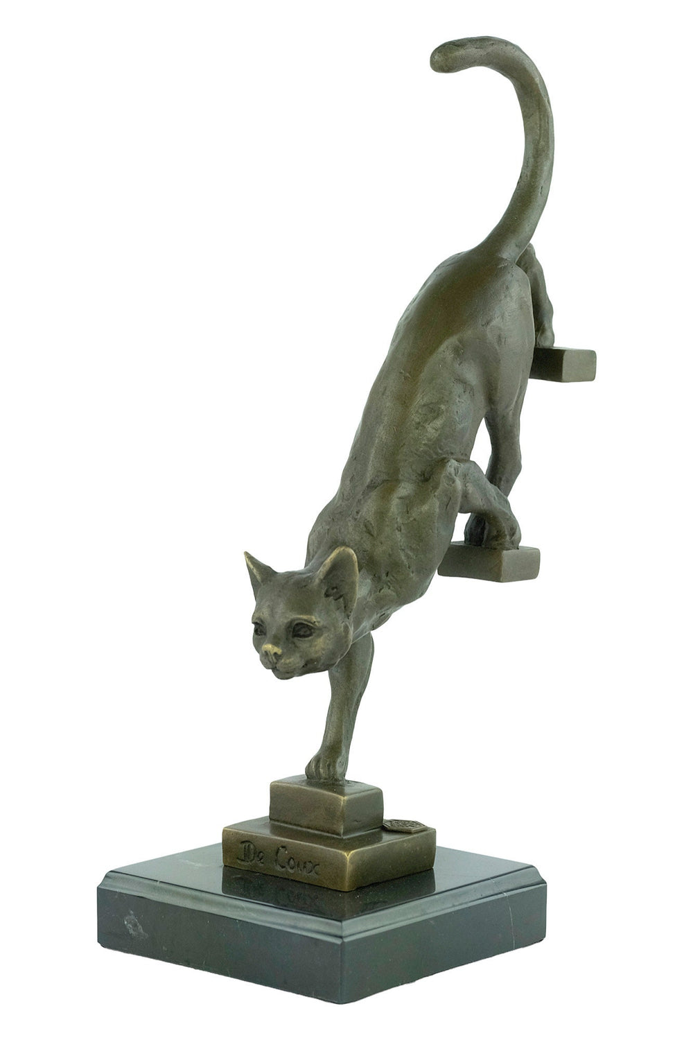 Bronze Cat Sculpture Cat Descending Stairs Statue Animal Art Figurine Art Deco Style Sculpture Cat Lovers Gift Cat Decoration Decoux